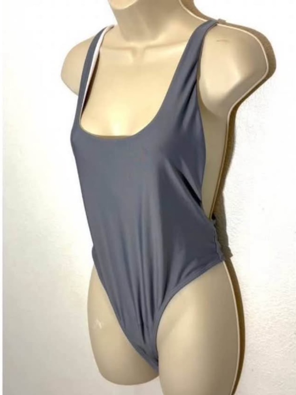Gray Scoop Neck Women's One Piece Swimsuit